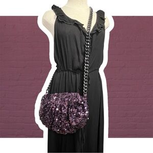 Betsey Johnson Purple Sequined Chained Shoulder & Crossbody Clutch Bag • NEW!